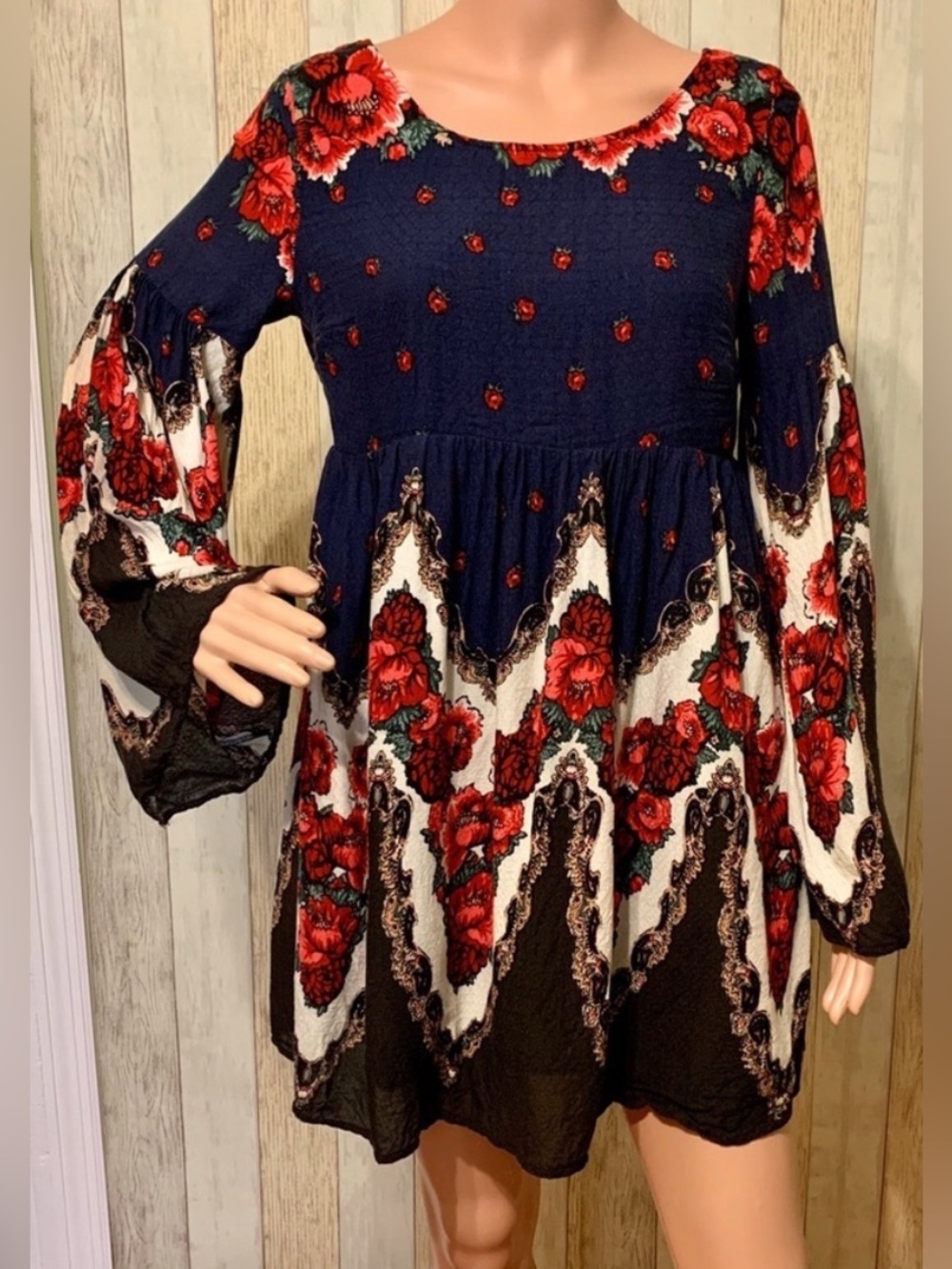 Free People Bell Sleeve Floral Tunic Dress